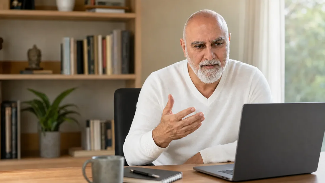 Ali facilitating a live online group from his laptop