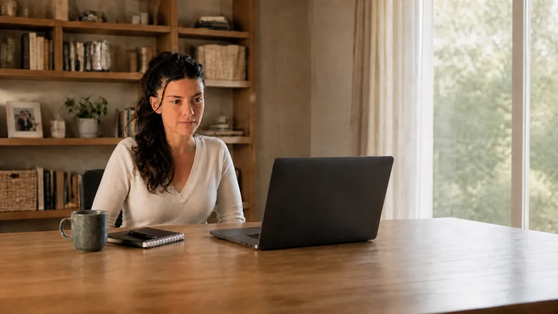 Sonya facilitating a live online group from her laptop