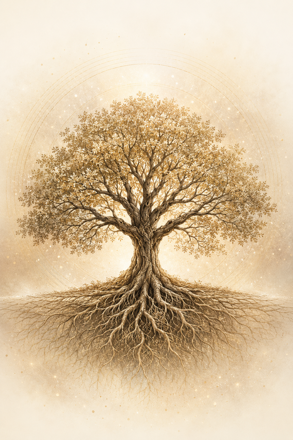 A luminous rooted tree representing the living workbook